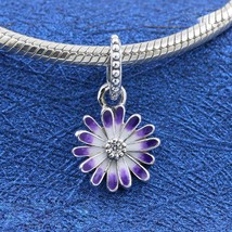 2021 Spring Release 925 Sterling Silver Purple Daisy Dangle Charm  - £12.73 GBP