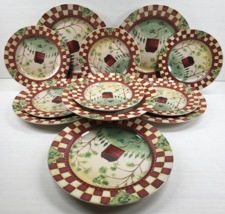 12 Pc Thomson Pottery Country Home Dinner Salad Plates Set Red White Checker Lot - £150.09 GBP