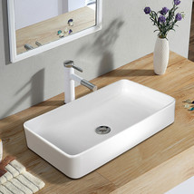 24&quot; X 14&quot; Rectangle Bathroom Ceramic Vessel Sink Vanity Art Basin W/Pop-... - £109.58 GBP