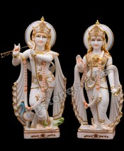 36&quot; Large White Marble Radha Krishna Statue – Handmade Masterpiece - £5,847.49 GBP