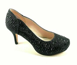 De Blossom Roma-43 Black Embellished Mid Heel Dress Pump  - $48.30