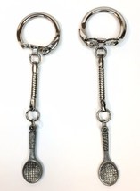 Lot of 2 Silver Tone Tennis Racquet Charm Keychains - £7.86 GBP