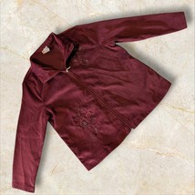 BonWorth Jacket Women Medium Petite Burgundy Corduroy Full Zip Beaded Em... - $14.16