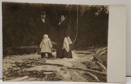 RPPC Victorian Couple with Child Winter Woods Scene Real Photo Postcard E12 - £5.22 GBP