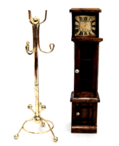 Dollhouse Wooden Grandfather Clock with Storage and Brass Hall Tree Coat Rack - £11.27 GBP