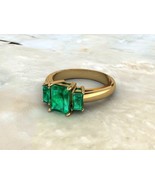 Emerald Green Octagon Gemstone Handmade Modern Birthday Gift Women Ring ... - £51.44 GBP