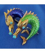 Mythical Dolphin Dragon Brooch Deco Guilloche Enamel Turquoise 18k Gold ... - $4,175.25