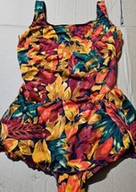 Vintage Jantzen Skirted Swimsuit Size 18 Tropical Floral Ruffled Edge On... - £21.53 GBP