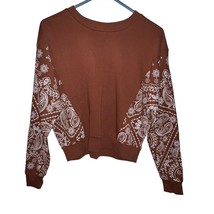 Belle du Jour Women Size XS Block Print Pullover Sweatshirt Brown Paisle... - $13.37