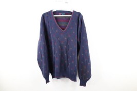 Vintage 90s Streetwear Mens Medium Faded Rainbow Ribbed Knit V-Neck Sweater USA - £31.61 GBP