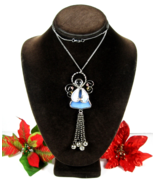 Blue Stained Glass ANGEL Pendant Vintage NECKLACE Silvertone Chain Dangl... - £20.79 GBP