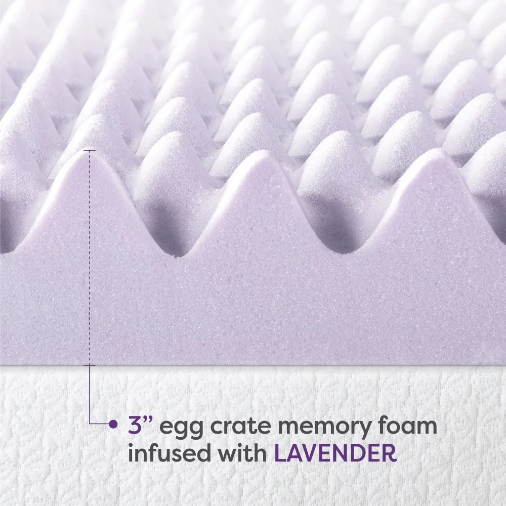 3&quot; Memory Foam Egg Crate Mattress Topper With Lavender Infusion Furniture - £82.86 GBP