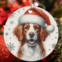 Merry Xmas Brittany Dog Santa Snowflake Winter Christmas Ornament Gift Decor - £12.20 GBP