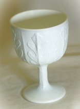 An item in the Pottery & Glass category: White Milk Glass Oak Leaf Designs Footed Bowl Compote Dish FTD 1975