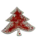 Vintage Hand Painted Christmas Tree Decorative Plate Red Speckled Retro - £11.80 GBP