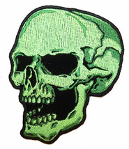 Green Skull Left Embrodiered Patch P5840 Biker New Novelty Iron On Scull Head - £4.51 GBP