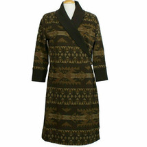RALPH LAUREN Brown Cotton Knit Southwestern Shawl Collar Surplice Dress L - £47.06 GBP