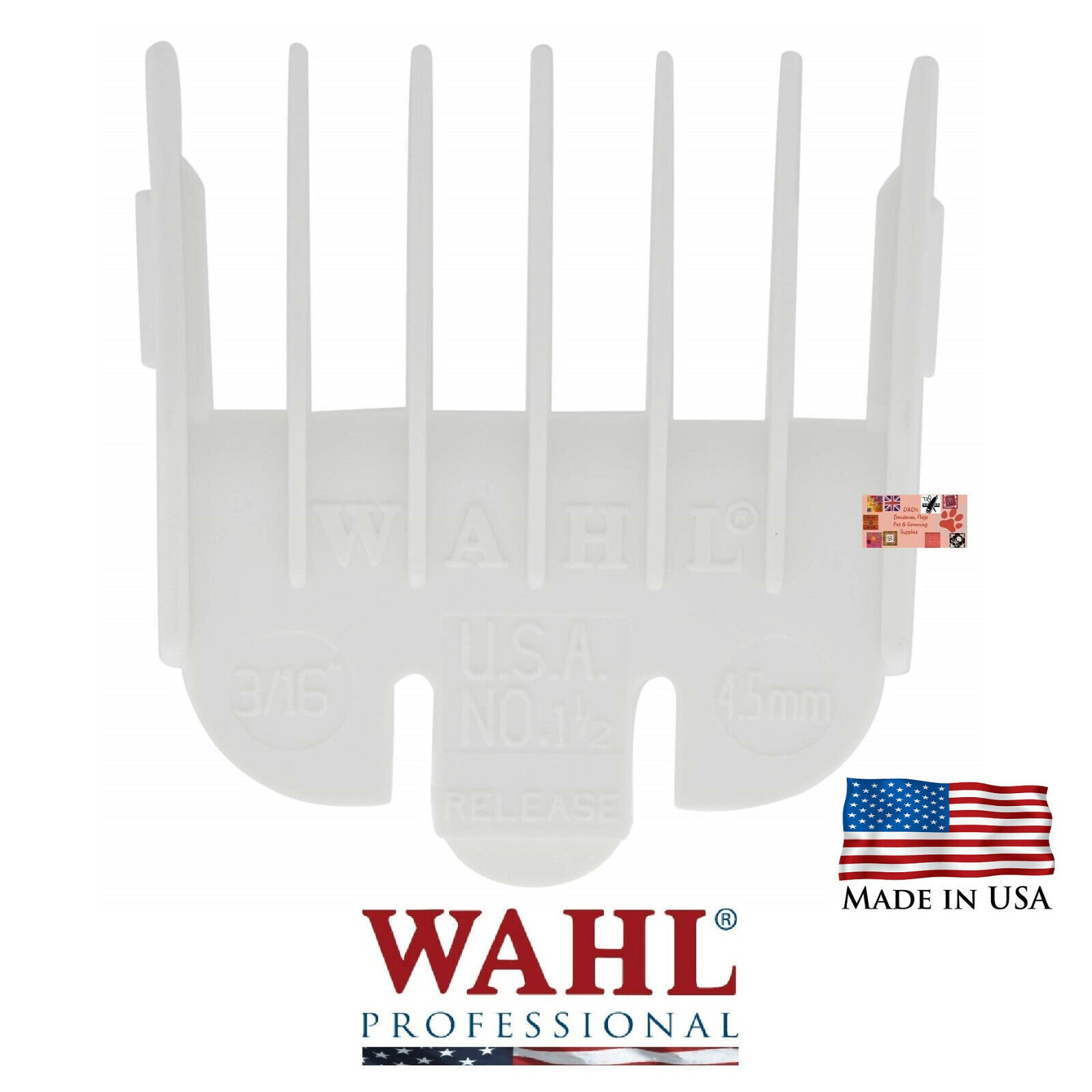 WAHL #1 1/2(3/16"-4.5mm)Color-Coded COMB CUTTING CLIPPER GUIDE BLADE ATTACHMENT