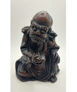 ASIAN Vtg Chinese Bearded Old Wise Man W Scroll Statue Hand Carved Wood ... - $148.50