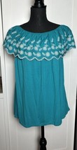 Adrianna Papell Womens Teal Embroidered Off Shoulder Top Size Medium NWT - $18.69