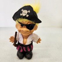 Vintage Russ Pirate Troll Doll Purple Hair 18415 Eye Patch Hat Pistol 5 Inch - £11.33 GBP