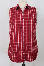 Lands End 6 Red White Check Sleeveless Supima Cotton Button-Front Tank Top - £20.82 GBP