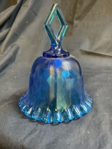 VTG Fenton Glass Blue Diamond Optic 5.5” Bell Ruffled Bottom, Open Handle - £14.90 GBP