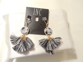 INC3-1/2&quot; Gold-Tone Grey Stone &amp; Tassel Drop Lever Back Earrings F575 - £6.73 GBP