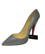 Silver Wine Bottle Holder Festive Glitter Stiletto Shoe Poly Stone 8&quot; High - £21.35 GBP