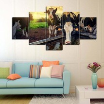 Multi Panel Print Cows Sunrise Canvas 5 Piece Picture Wall Art Dairy Farm Animal - £21.98 GBP+