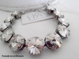 Wedding Bracelet w/ Swarovski Crystals / Silver Shade Rivoli Jewelry / Bridal Te - £44.82 GBP