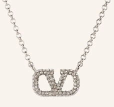 Off White Chrome Silver Necklace V Letter Hearts Logo Paris Luxury Designer Ami - £15.94 GBP