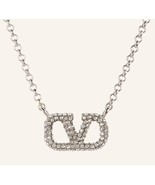 Off White Chrome Silver Necklace V Letter Hearts Logo Paris Luxury Desig... - £15.71 GBP