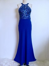 Ellie Wilde Beaded Evening Dress Maxi S XS  Royal Blue Sequins Beads Rhinestones - £78.22 GBP