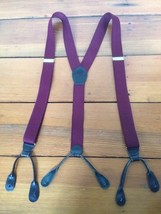 Vintage Red Burgundy Elastic Leather Loop Mens Adjustable Suspenders Braces - £22.23 GBP