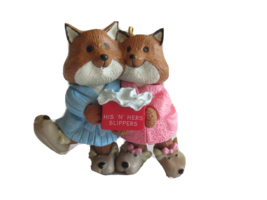 Mom N Dad Fox 1993 Wearing His And Hers Reindeer Slipper Hallmark Orname... - $175.58 MXN