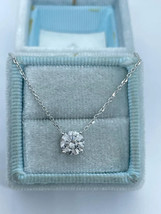 7mm Real Natural Moissanite Tester Pass Solitaire Pendant 14K White Gold Plated - £119.57 GBP