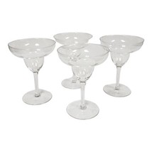 Vintage Margarita Clear Glasses 4pc Set 6.5&quot; Tall Stemware 70s Retro Barware - £36.60 GBP