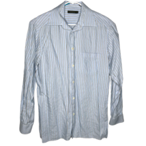 Ermenegildo Zegna Men&#39;s Sz L Button Down Shirt Light Blue Vertical Stripe Cotton - £34.48 GBP