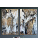 Set of 2 Abstract Paintings on Canvas Gold Leaf Art Set Large | ENERGY F... - £536.73 GBP