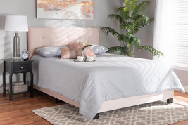 Deacon Glam Light Pink Velvet Fabric Upholstered Queen Size Panel Bed - $3,456.16 MXN