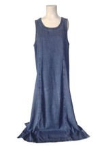 Susan Bristol Maxi Denim Dress Jumper Size PL Blue Denim Side Slits Retr... - £16.69 GBP