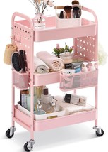 Organizer Serving Cart Easy Assemble for Office, Home, Kitchen, Kids&#39; Room,PINK - £71.05 GBP