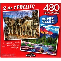 Three Wolves / Tetons Alpenglow - Total 480 Piece 2 in 1 Jigsaw Puzzle - £10.32 GBP