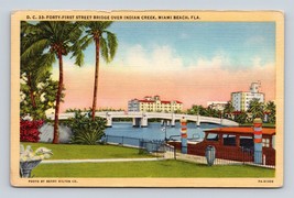 Forty First Street Bridge Indian Creek Miami Florida FL UNP Linen Postcard M7 - £4.05 GBP