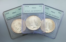 Lot of 3 PCGS Peace Dollars 1923-1925 OGH MS64 Great lot - £437.53 GBP