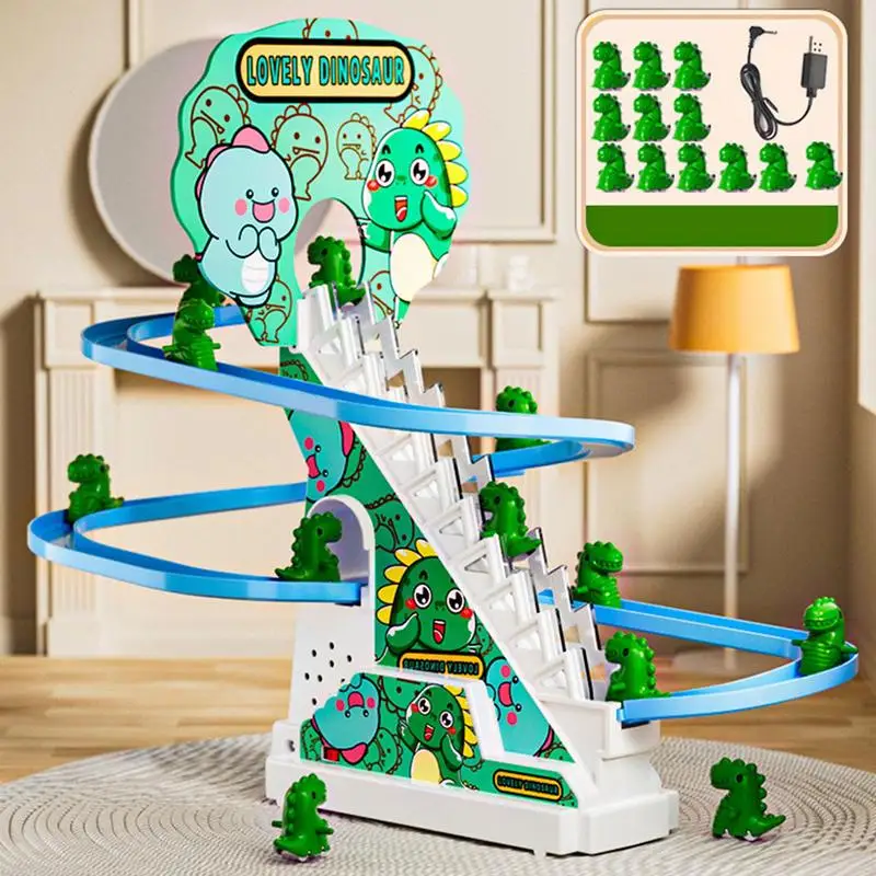 Electric Dinosaur Climbing Stairs Slides Set with LED Flashing Lights Music Race - £17.51 GBP+
