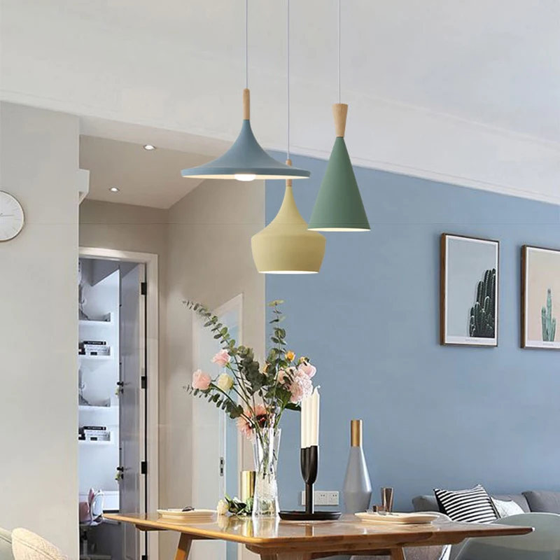 House Home Nordic modern Aluminum Lampshade E27 Wood pendant lights, living room - £62.12 GBP