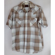Vintage Plains Western Wear Men&#39;s Brown Plaid Pearl Snap Shirt Size Medium - £11.39 GBP