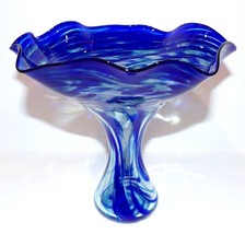 GORGEOUS ARTIST SIGNED ART GLASS 7 1/2&quot; FLARED TOP VASE~TURQUOISE~ YELLO... - £87.04 GBP